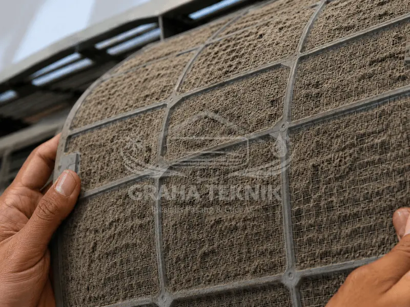 Filter Indoor Sebelum dicuci - hasil cuci AC Graha Teknik